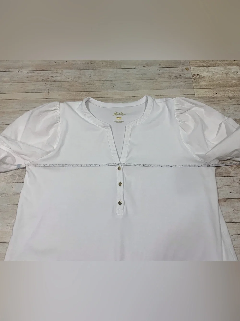 Lilly Pulitzer Ronson Knit V Neck Top Short Sleeve Puff Sleeve White Size XXL